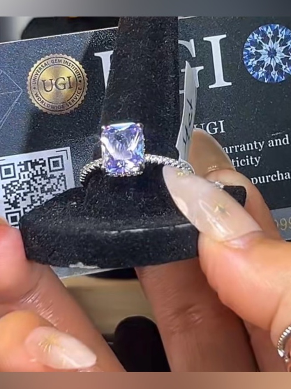 Silver Ring with lab grade Lavender-Clear Square Stone